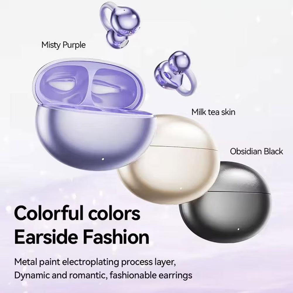 Clip on Earbuds Bluetooth 5.4, Open Ear earbuds Wireless with Mic, Lightweight Comfort, Small-Ear Friendly Bluetooth Earbuds, 60H Sport Ear Buds, IP7 Waterproof Noise Cancelling Headphones, Purple