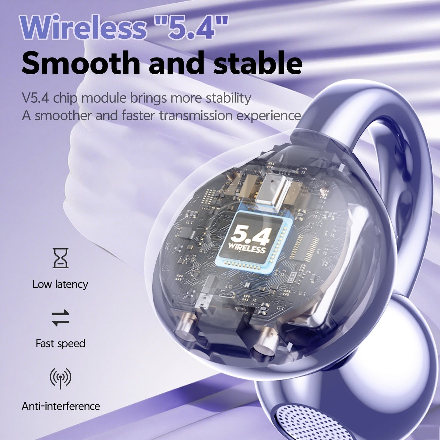 Clip on Earbuds Bluetooth 5.4, Open Ear earbuds Wireless with Mic, Lightweight Comfort, Small-Ear Friendly Bluetooth Earbuds, 60H Sport Ear Buds, IP7 Waterproof Noise Cancelling Headphones, Purple