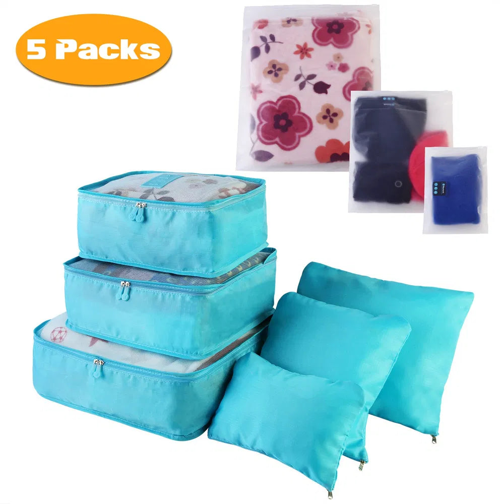 Compression packing cubes packed inside a suitcase