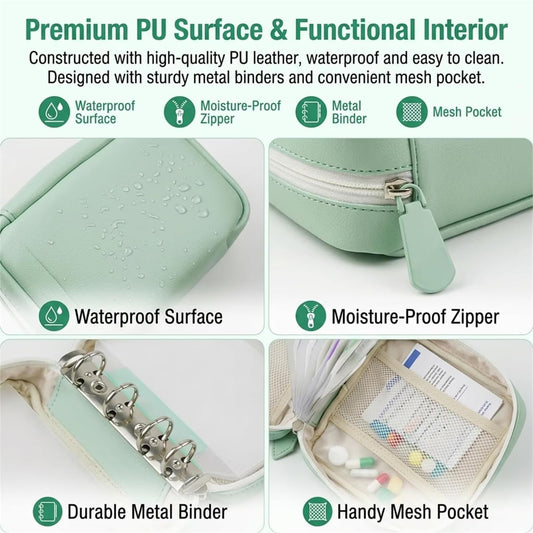 A7 Waterproof Pill Organizer with 7 PCS L Size Zippered Pill Pouches, Weekly Medicine Organizer, Color-Coded Reusable Travel Pill Storage System
