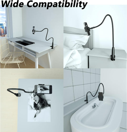 Universal flexible bed phone holder compatible with all phone sizes