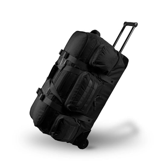 Eberlestock Atlas Tactical Duffel Bag in black with rain fly and locking zippers