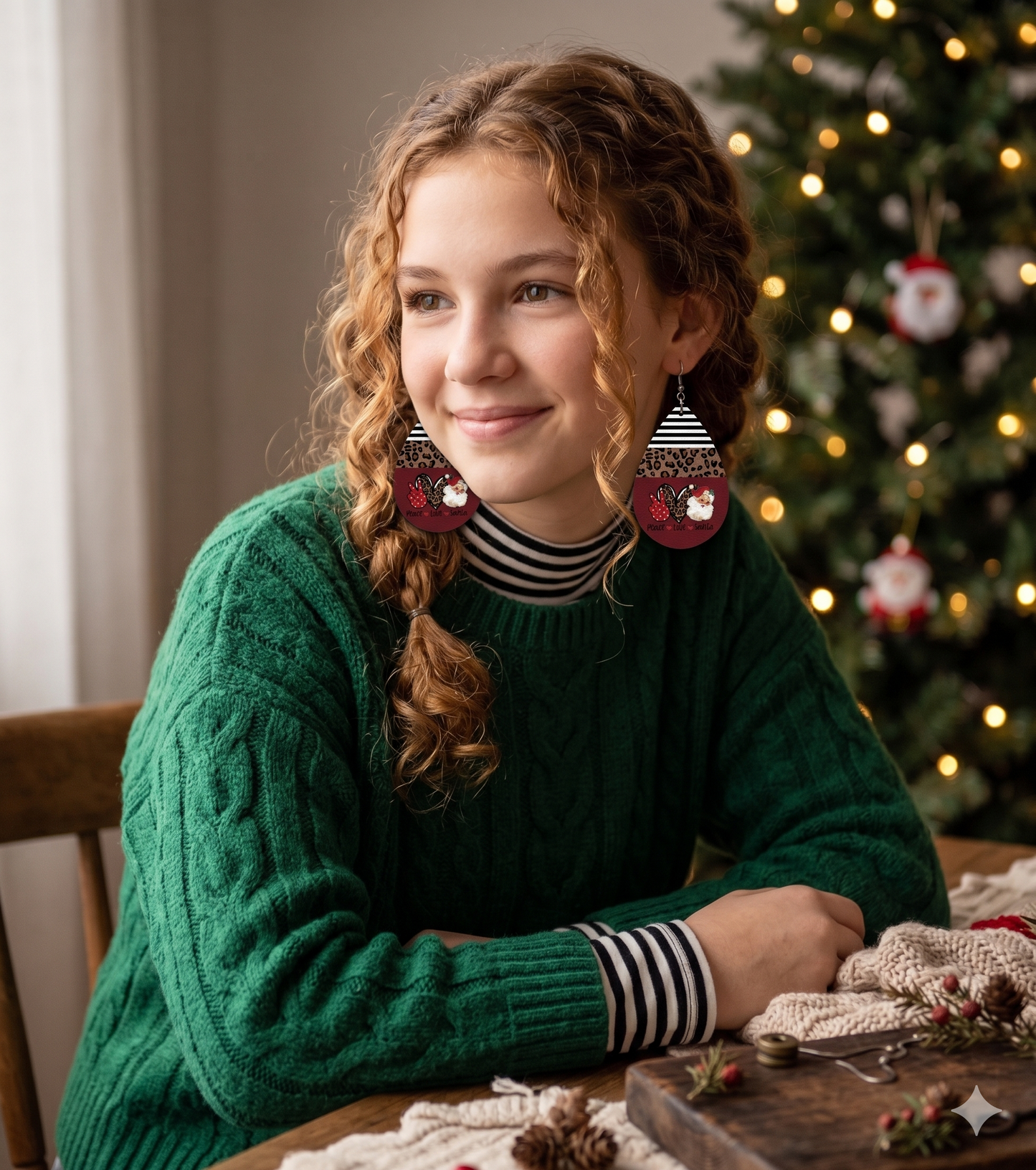 Leopard Santa Claus Teardrop-Shaped Drop Earrings