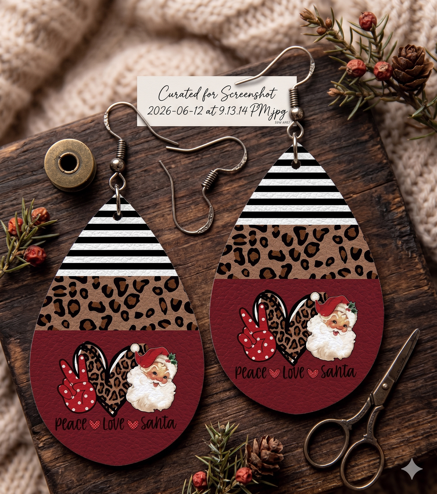 Leopard Santa Claus Teardrop-Shaped Drop Earrings