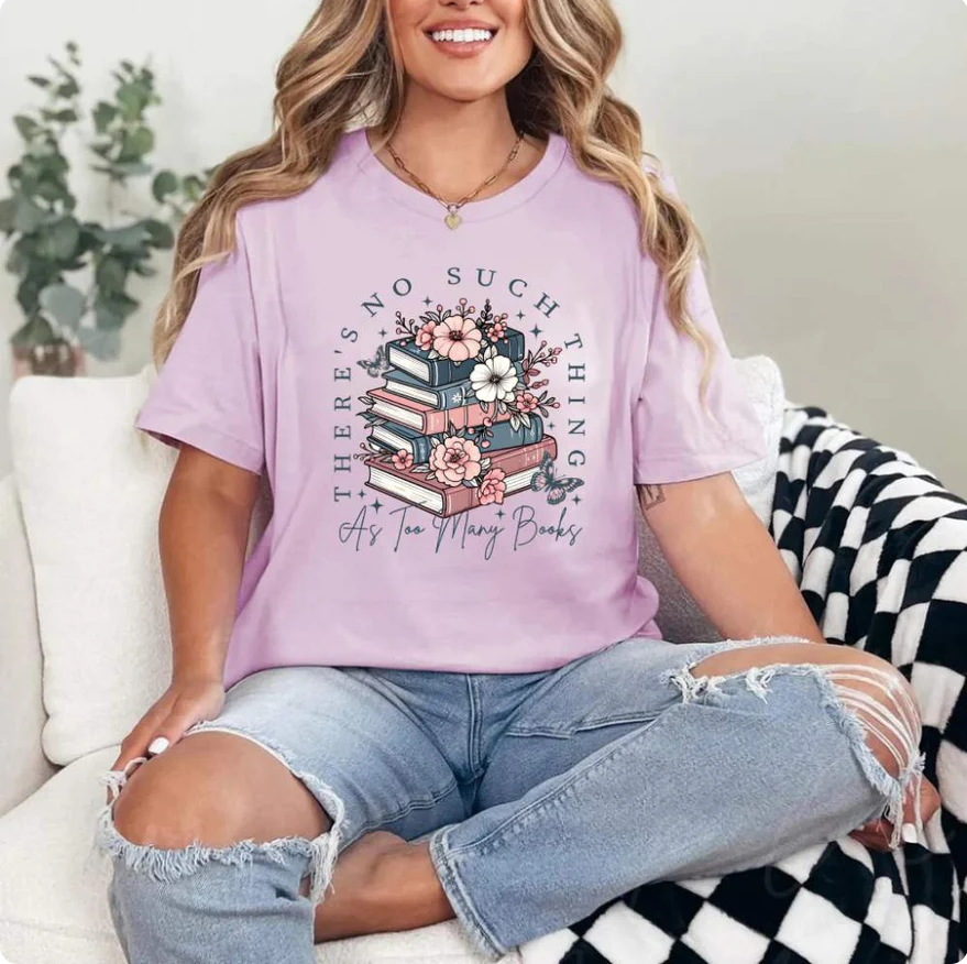 Floral Book Lover Tee – Too Many Books Shirt, Trendy Bookworm Gift for Her, Women's T-Shirt