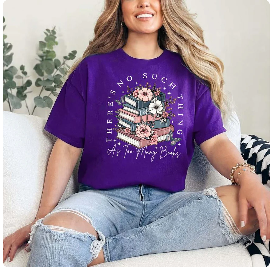 Floral Book Lover Tee – Too Many Books Shirt, Trendy Bookworm Gift for Her, Women's T-Shirt