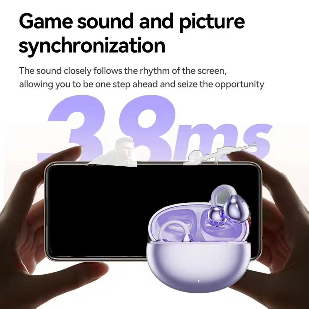 Clip on Earbuds Bluetooth 5.4, Open Ear earbuds Wireless with Mic, Lightweight Comfort, Small-Ear Friendly Bluetooth Earbuds, 60H Sport Ear Buds, IP7 Waterproof Noise Cancelling Headphones, Purple