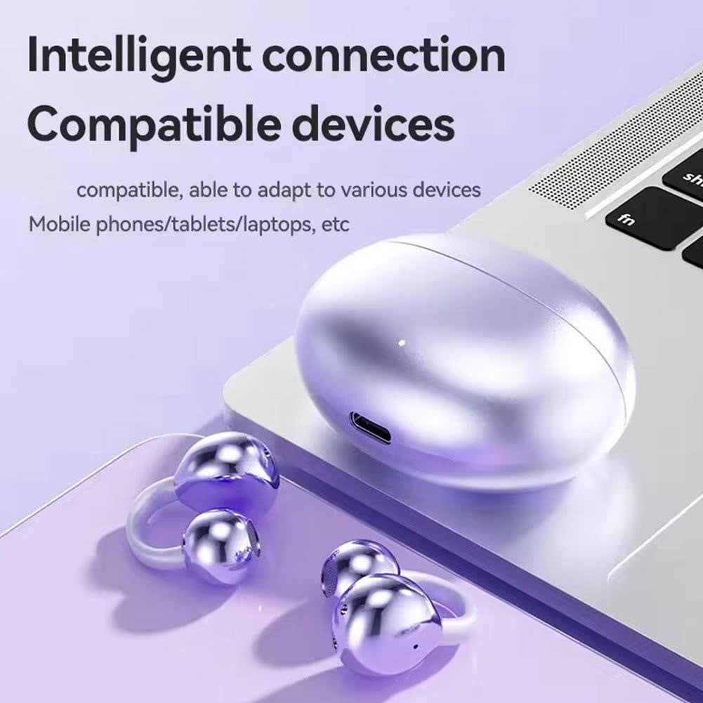 Clip on Earbuds Bluetooth 5.4, Open Ear earbuds Wireless with Mic, Lightweight Comfort, Small-Ear Friendly Bluetooth Earbuds, 60H Sport Ear Buds, IP7 Waterproof Noise Cancelling Headphones, Purple