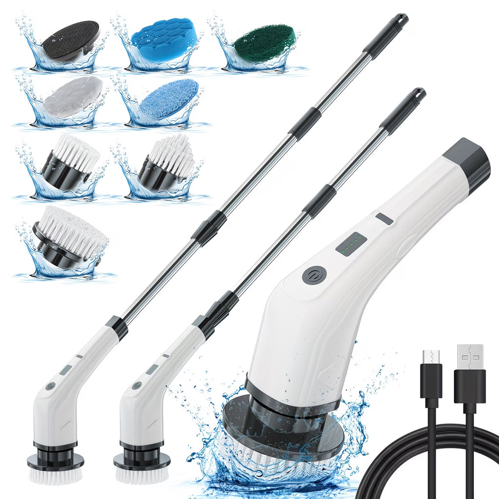 Multifunctional Electric Spin Scrubber Cleaning Brush, 7-In-1 Cleaning Brush, Adjustable Speeds 7 Replaceable Heads, Dual-Speed And Detachable Telescopic Handle, Suitable for Kitchen, Living Room And Bathroom