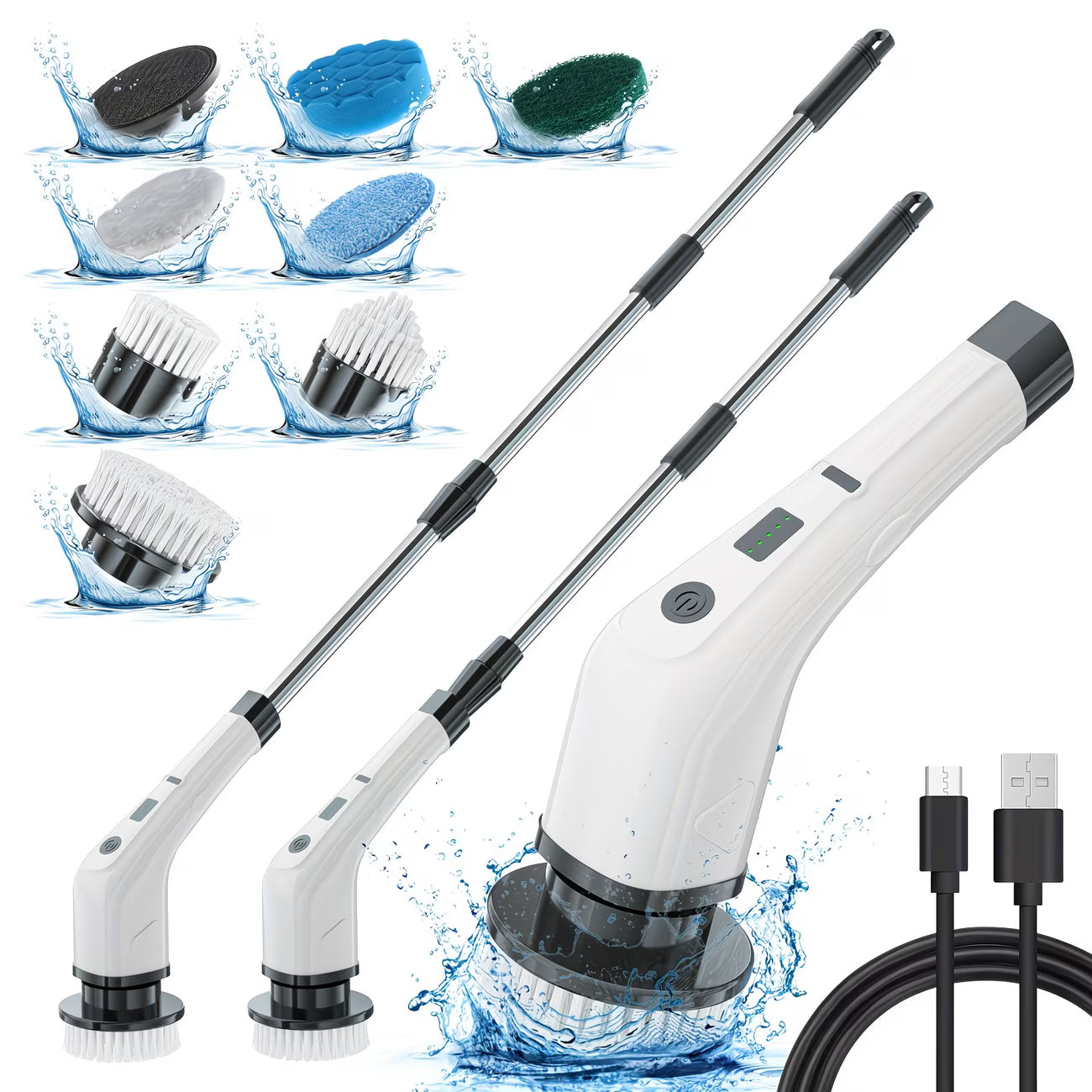 Multifunctional Electric Spin Scrubber Cleaning Brush, 7-In-1 Cleaning Brush, Adjustable Speeds 7 Replaceable Heads, Dual-Speed And Detachable Telescopic Handle, Suitable for Kitchen, Living Room And Bathroom