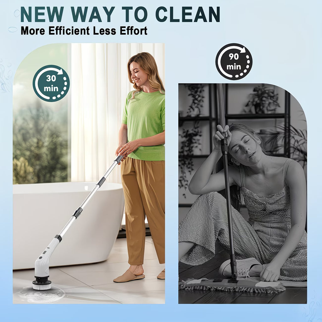 Multifunctional Electric Spin Scrubber Cleaning Brush, 7-In-1 Cleaning Brush, Adjustable Speeds 7 Replaceable Heads, Dual-Speed And Detachable Telescopic Handle, Suitable for Kitchen, Living Room And Bathroom