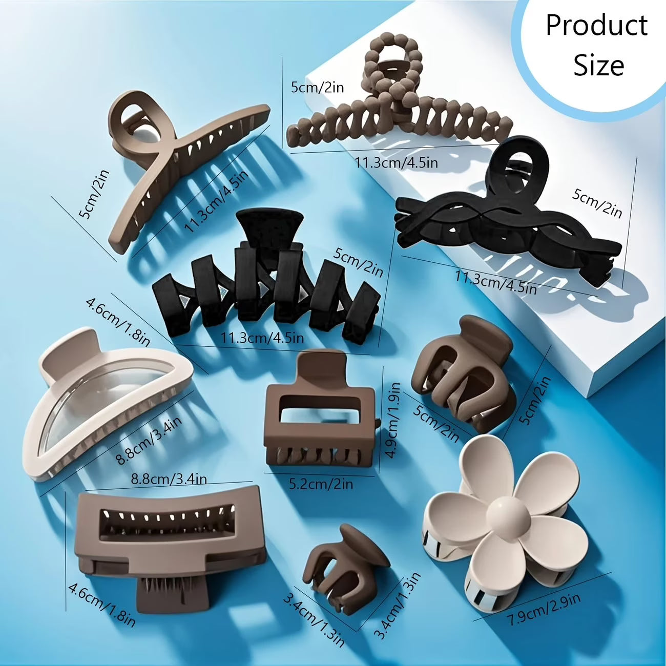 Claw Clips for Thick Thin Curly Hair, 10 Pack Big Hair Claw Large Hair Clips Non-Slip Accessories for Women Girls (Large Size) - 10 Color Options