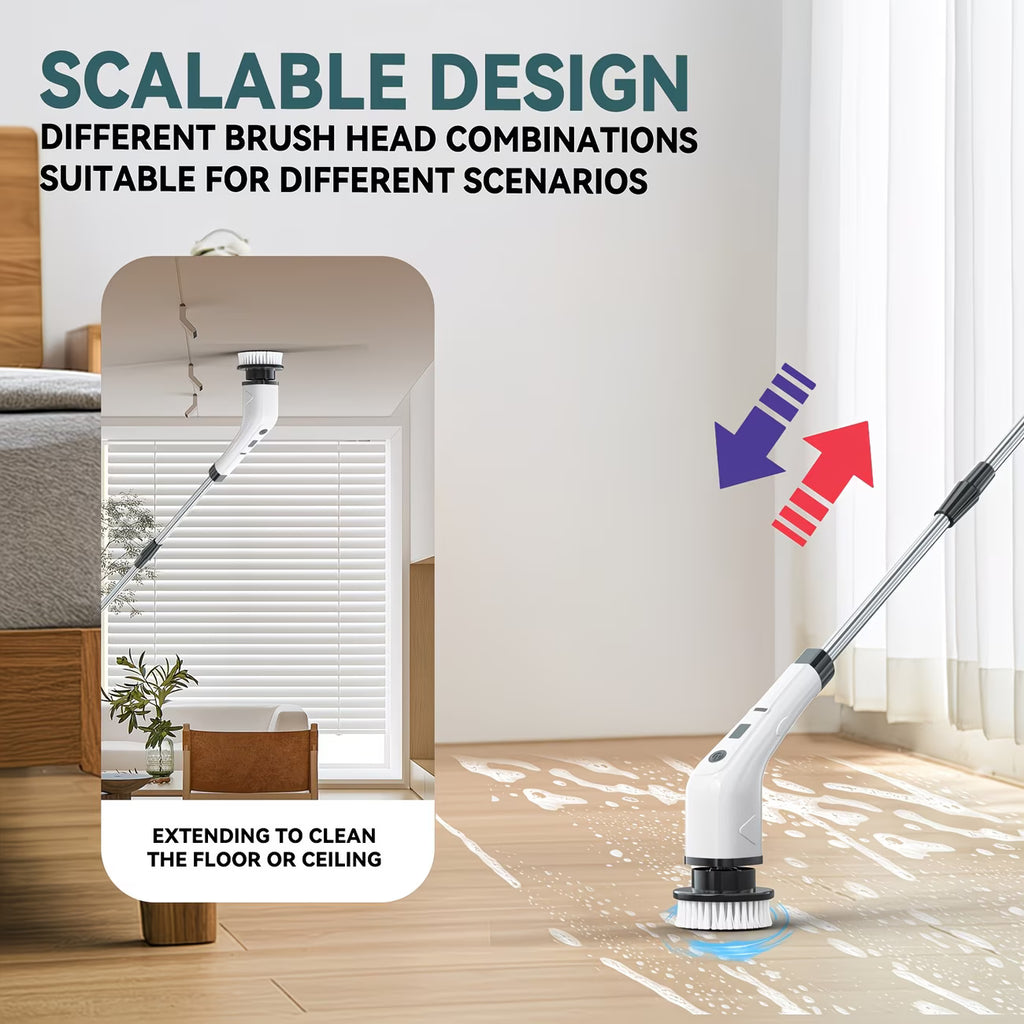Multifunctional Electric Spin Scrubber Cleaning Brush, 7-In-1 Cleaning Brush, Adjustable Speeds 7 Replaceable Heads, Dual-Speed And Detachable Telescopic Handle, Suitable for Kitchen, Living Room And Bathroom