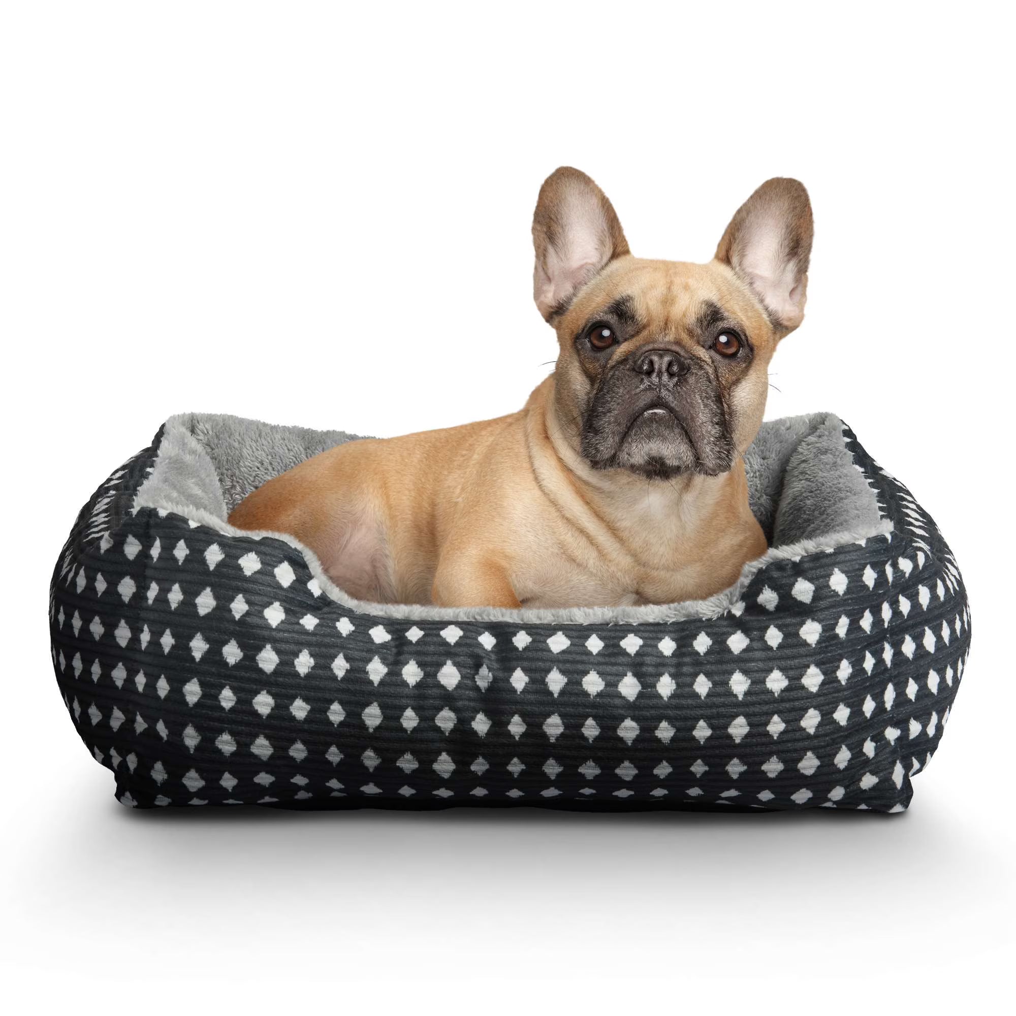 Vibrant Life Dog Bed, Cat Bed, Puppy Bed, Plush Cuddle Bed for Small Breeds, 19" x 15",Black & White Diamonds