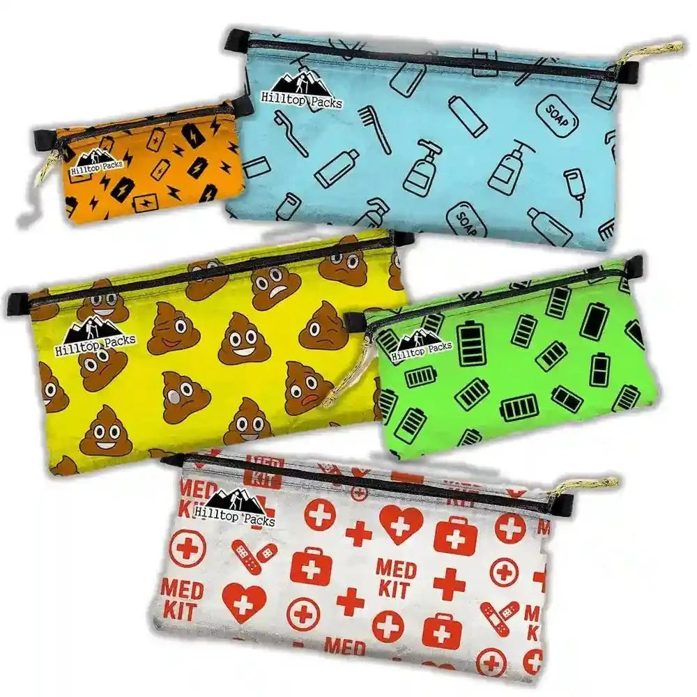 Ultralight zipper pouches in fresh D50T fabric patterns for travel packing